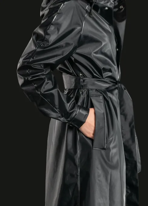 Longcoat0080Black5 Regnkappa regnjacka rainwear regnkläder raincoat rainjacket made in Sweden